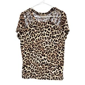 Diana Belle Women's Top Allover Animal Print Size L Short Sleeve